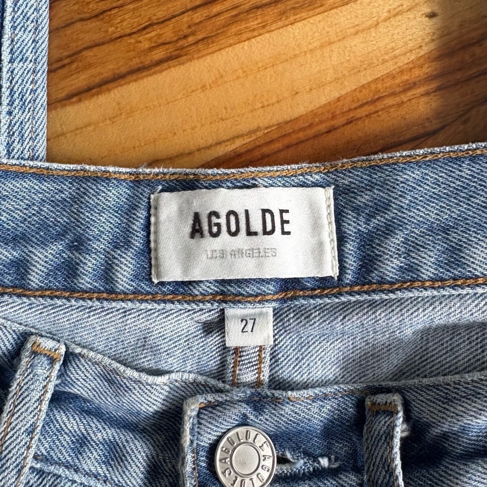 AGOLDE 90s Mid Rise Loose Fit Distressed Jeans Size 27 Light Wash Denim - Picture 5 of 9